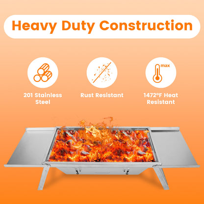 3-in-1 Foldable Charcoal Grill, Portable Fire Pit & Slow Cooker – Stainless Steel BBQ for Camping, Tailgating & Backyard