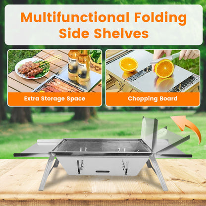 3-in-1 Foldable Charcoal Grill, Portable Fire Pit & Slow Cooker – Stainless Steel BBQ for Camping, Tailgating & Backyard