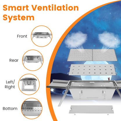 3-in-1 Foldable Charcoal Grill, Portable Fire Pit & Slow Cooker – Stainless Steel BBQ for Camping, Tailgating & Backyard